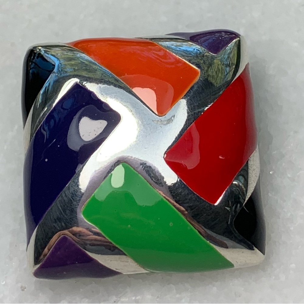 Vintage MJ Enamel Pendant Brooch | Mid Century Modern Geometric